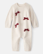 Baby Girl Bow Long-Sleeve Jumpsuit - White, image 1 of 4 slides