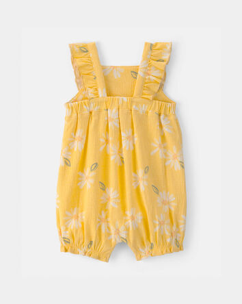 Baby Girl Floral Flutter Sleeve Romper - Yellow, 