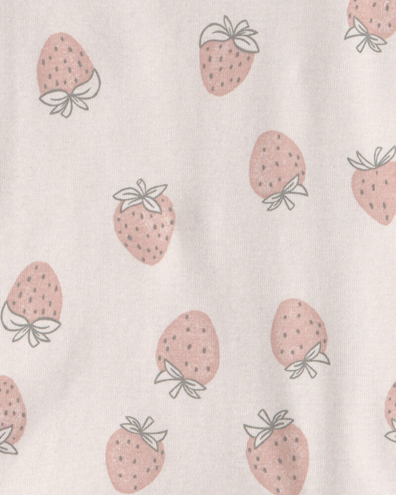 Toddler Girl 2-Piece Organic Cotton Ribbed Pajama Set in Strawberry Print, image 3 of 4 slides