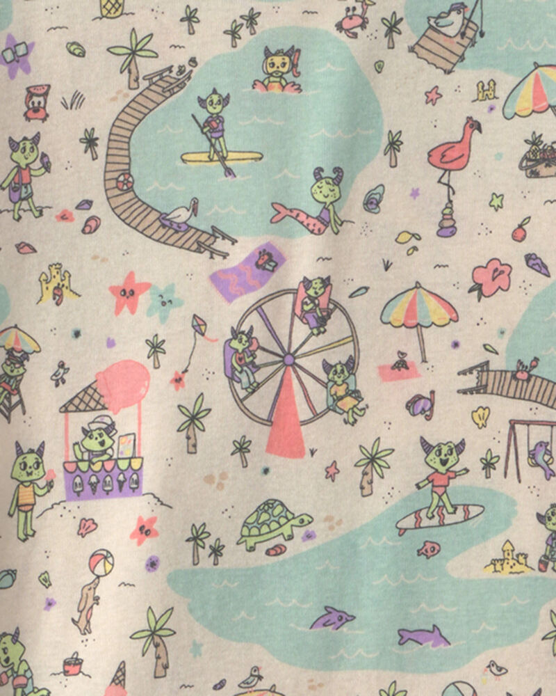 Girls 2-Piece 100% Cotton 'Beach Monster' Pajama Set, image 2 of 3 slides