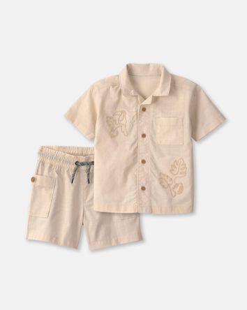 Toddler Boy 2-Piece Toucan Embroidered Top & Short Set - Khaki
, 