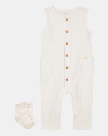 Baby 2-Piece Jumpsuit & Sock Set - Ivory, 