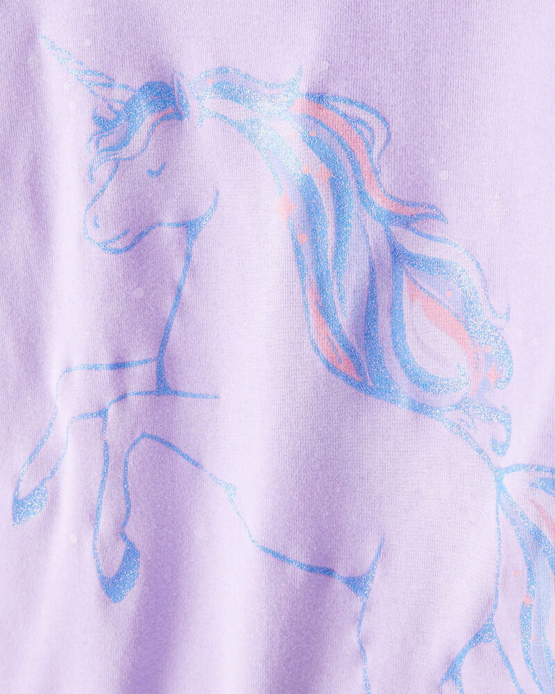 Girls Unicorn Print 100% Cotton Long-Sleeve 4-Piece Pajamas - Purple, image 2 of 6 slides