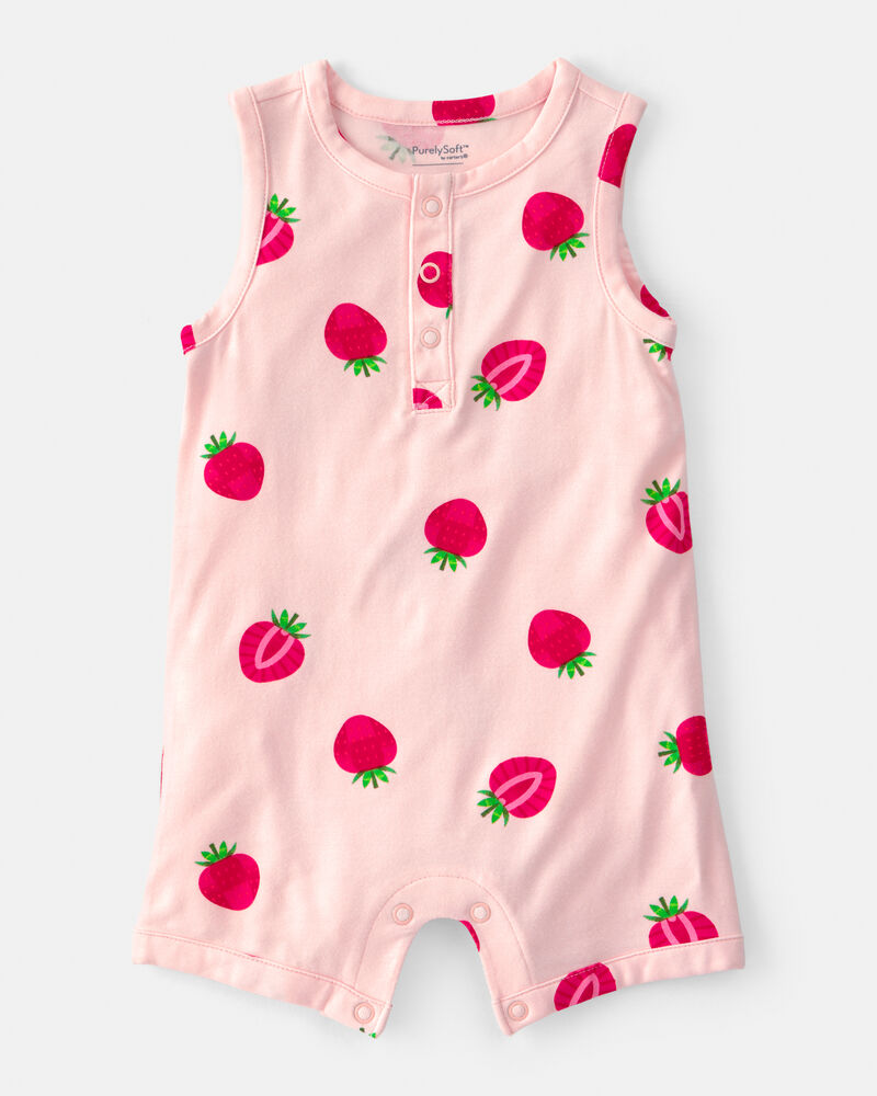 Baby Girl Strawberry PurelySoft Romper - Pink, image 1 of 5 slides