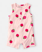 Baby Girl Strawberry PurelySoft Romper - Pink, image 1 of 5 slides