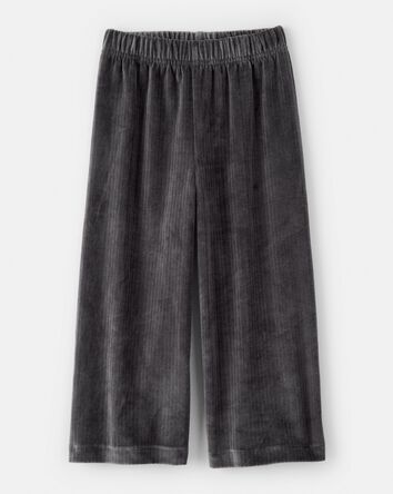 Toddler Girl Fleece Ruffle Sleeve Bow Top & Rib Pant Set - Grey/Cream, 