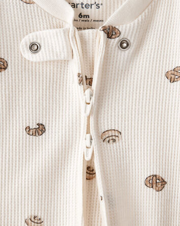 Baby Pastry Print Cotton Long-Sleeve Snug Fit Sleep & Play Pajamas - Cream, 