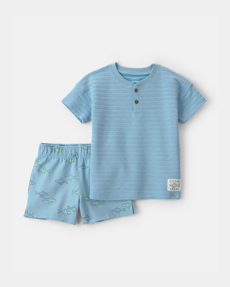 Toddler Boy 2-Piece Shark Top & Short Set - Blue, image 1 of 4 slides