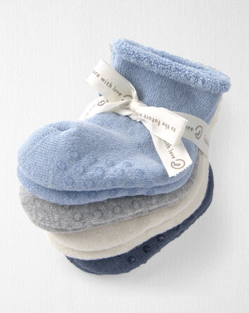 Baby Boy 4-Pack Slip Resistant Socks  Made with Organic Cotton, 
