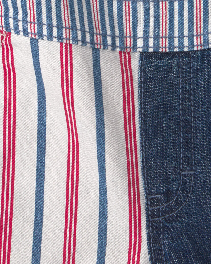 Toddler Patchwork Striped Shortall - Red/White/Blue, image 3 of 4 slides