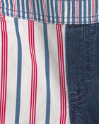 Toddler Patchwork Striped Shortall - Red/White/Blue, image 3 of 4 slides