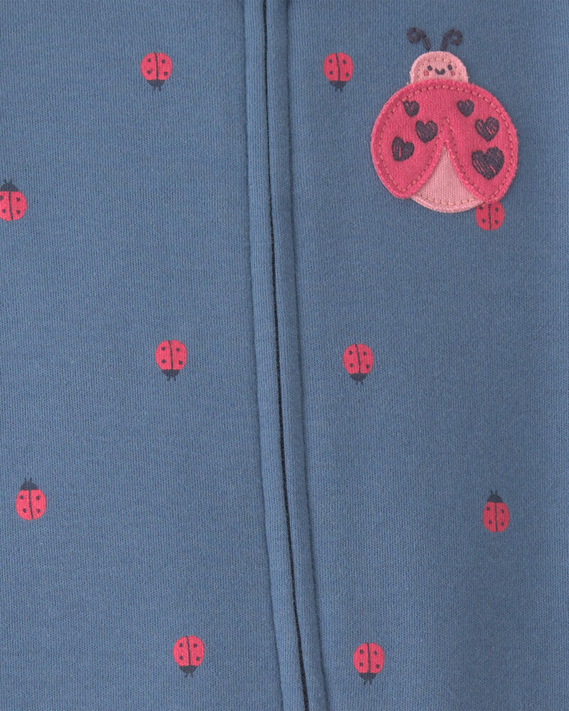 Baby Girl Ladybug 100% Cotton 2-Way Zip Sleep & Play Pajamas - Blue, image 3 of 4 slides