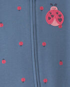 Baby Girl Ladybug 100% Cotton 2-Way Zip Sleep & Play Pajamas - Blue, image 3 of 4 slides