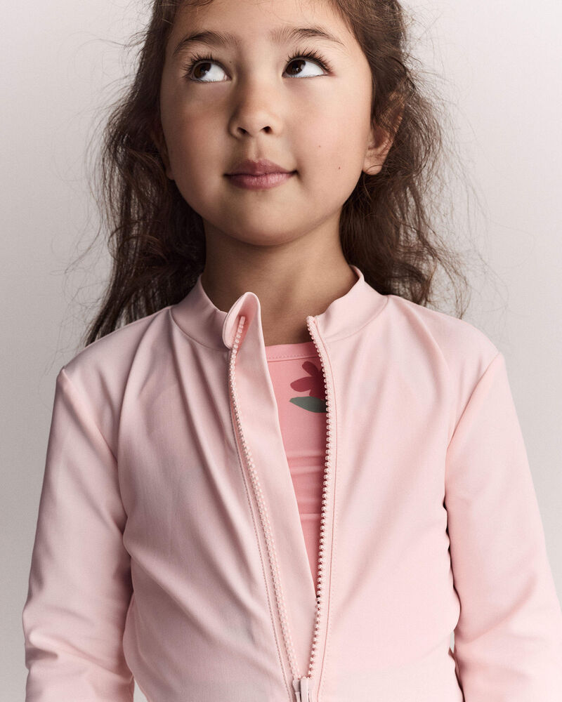 Toddler Full-Zip Long-Sleeve Rashguard - Light Pink, image 5 of 7 slides