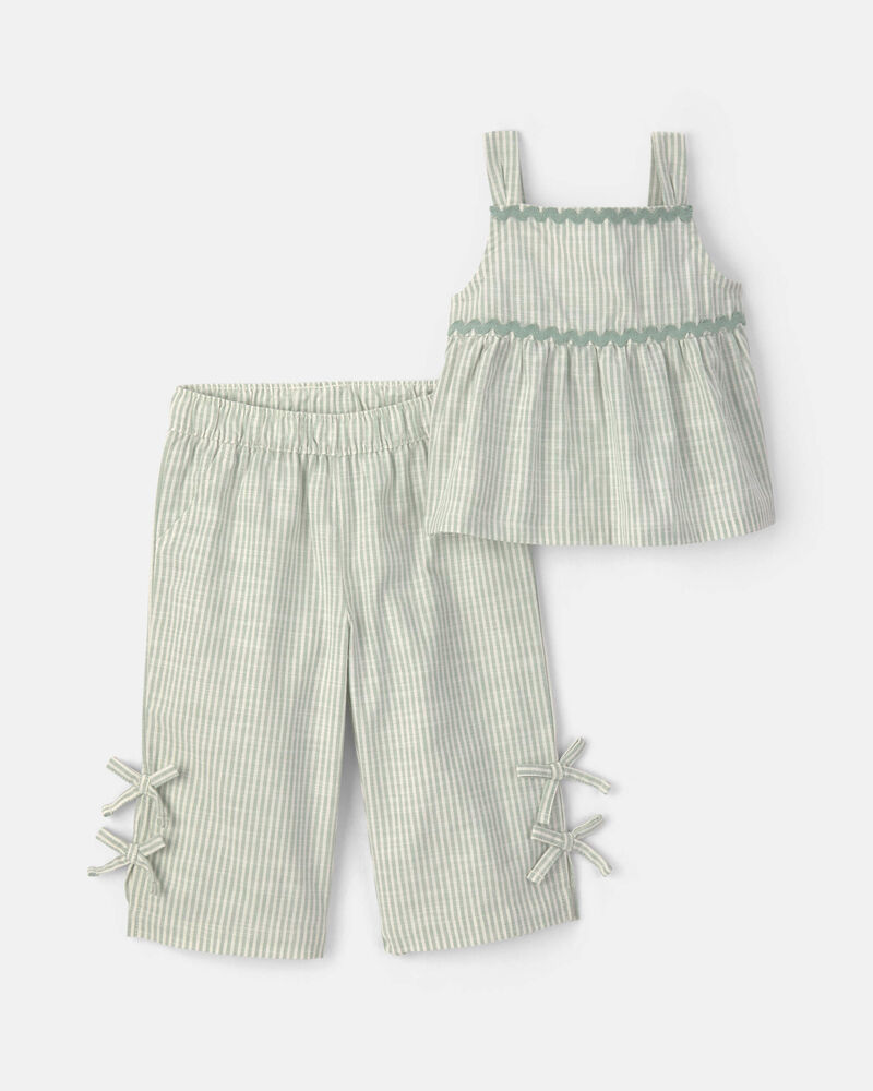 Baby Girl 2-Piece Striped Top & Pant Set - Green, image 1 of 4 slides