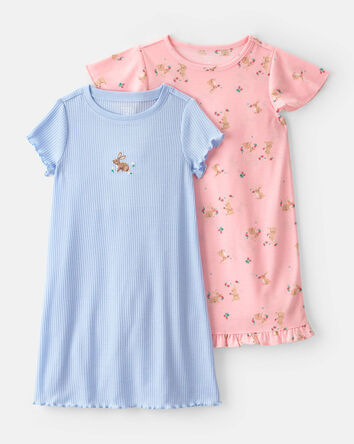 Girls 2-Pack Easter Bunny Loose Fit Night Gown - Pink/Blue, 