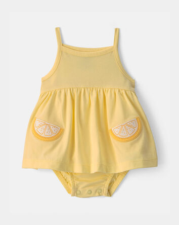 Baby Girl Lemon Sleeveless Bodysuit Dress - Yellow, 