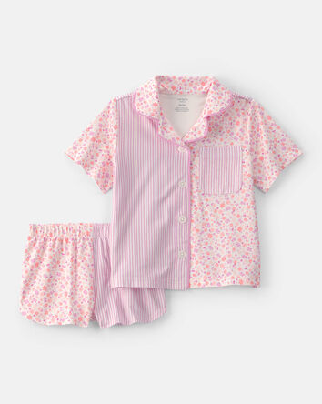 Toddler Girl Floral Striped Short-Sleeve Loose Fit 2-Piece Pajama Set - Pink, 