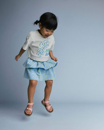 Toddler Girl 'Field Day' Breezy Top in Hopscotch Print - Cream, 