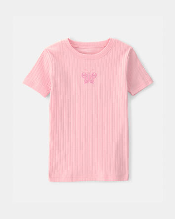 Girls Butterfly Rib Snug Fit 2-Piece Pajama Set - Pink, 