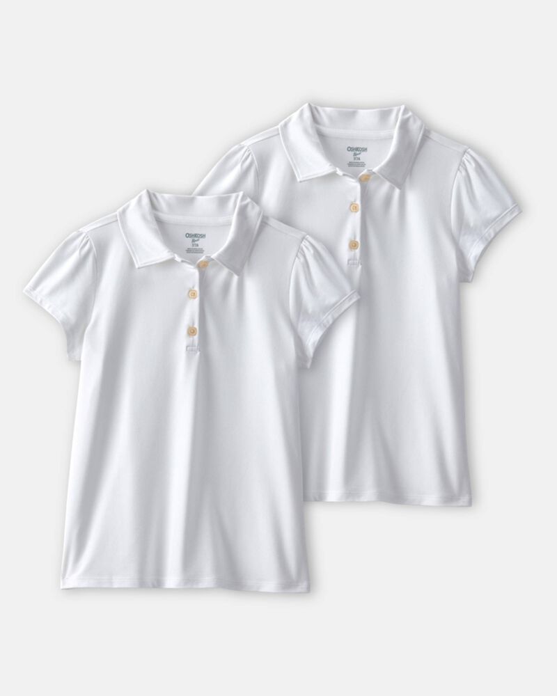 Girls 2-Pack Uniform Active Polo Shirts - White, image 1 of 3 slides