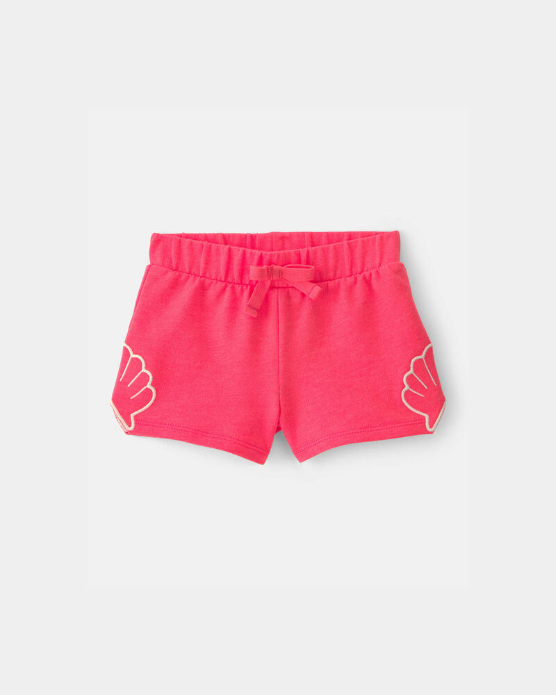 Baby Girl Shell French Terry Shorts - Coral, image 1 of 5 slides
