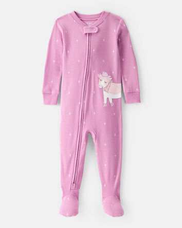 Toddler Girl Cowgirl 100% Cotton 1-Piece Pajamas - Pink, 