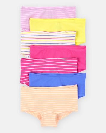 Girls 7-Pack Striped Boyshort Cotton Stretch Underwear, 
