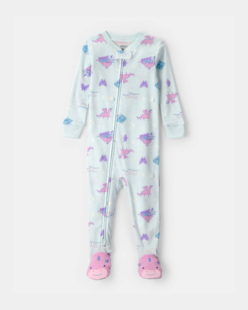 Toddler Girl Fairytale Dragon 100% Cotton Snug Fit 1-Piece Pajama - Blue, image 1 of 4 slides