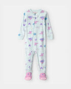 Toddler Girl Fairytale Dragon 100% Cotton Snug Fit 1-Piece Pajama - Blue, image 1 of 4 slides