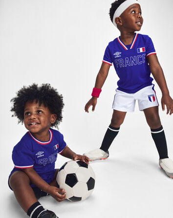 Kids Umbro France Mesh Soccer Shorts - Blue/Red/White, 