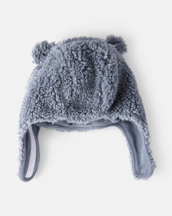 Baby Boy Sherpa Winter Hat & Mittens Set - Blue, 
