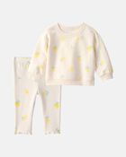 Baby Girl 2-Piece Lemon French Terry Pullover & Pant Set - Ivory, image 1 of 7 slides