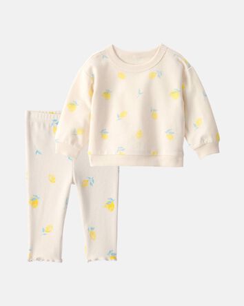 Baby Girl 2-Piece Lemon French Terry Pullover & Pant Set - Ivory, 