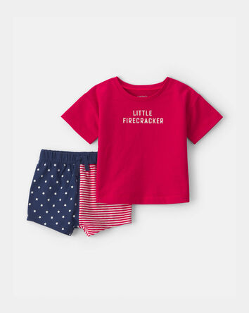 Baby 2-Piece 'Little Firecracker' Top & Short Set - Red/Navy Blue, 