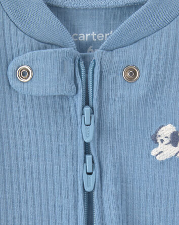 Baby Puppy Cotton 2-Way Zip Sleep & Play Pajamas - Blue, 