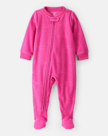 Toddler Girl Bow Loose Fit Long-Sleeve 1-Piece Pajamas - Pink, 