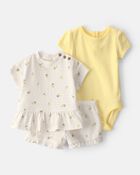 Baby Girl 3-Piece Lemon Top, Bodysuit & Short Set - Yellow/Ivory, image 1 of 4 slides