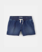 Girls Denim Drawstring  Pull-On Shorts - Dark Wash, image 1 of 4 slides