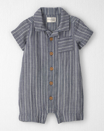 Baby Organic Cotton Gauze Romper in Stripes, 
