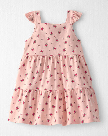Baby Girl Organic Cotton Tiered Dress in Blush Floral Print, 