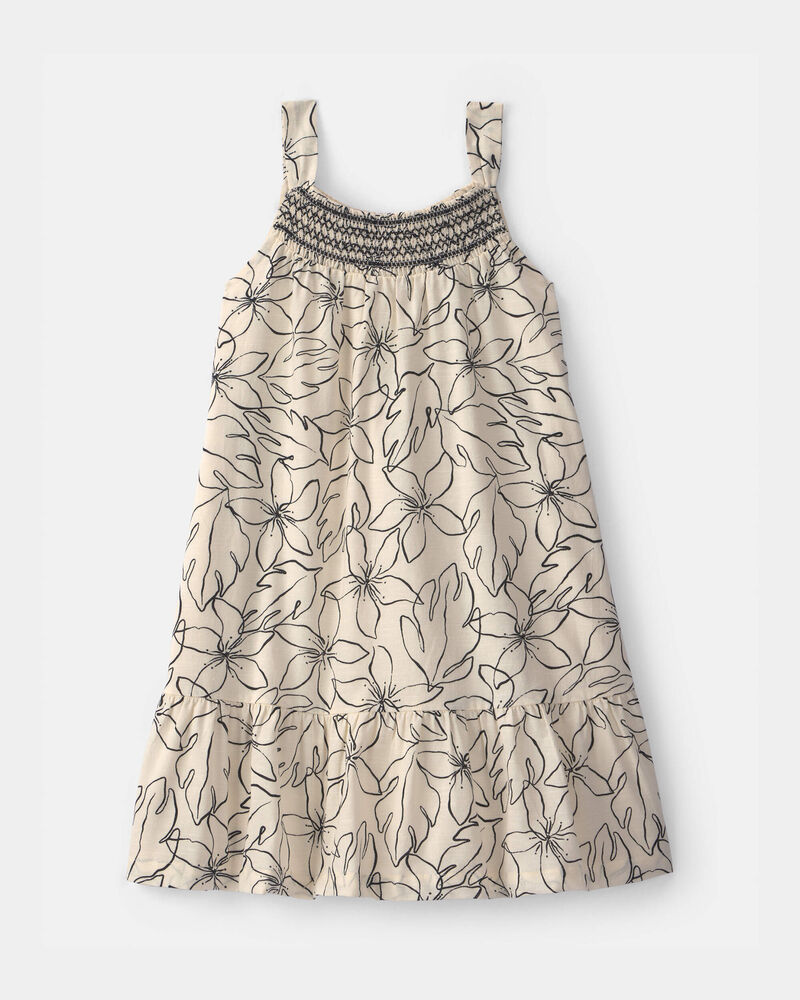 Girls Floral Smocked Dress - Black/Ivory, image 1 of 4 slides