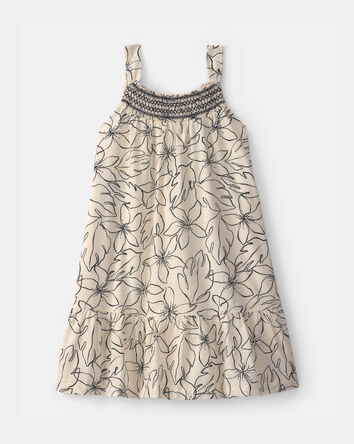 Girls Floral Smocked Dress - Black/Ivory, 