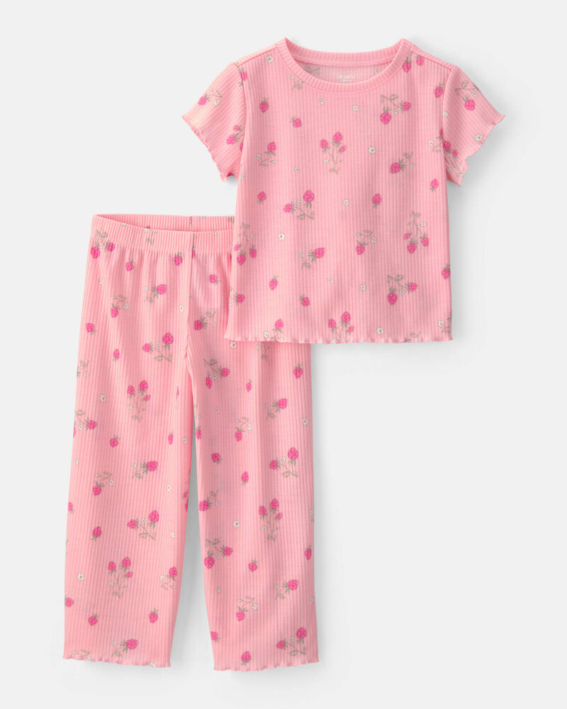 Toddler Girl Strawberry Rib Loose Fit 2-Piece Pajama Set - Pink, image 1 of 5 slides