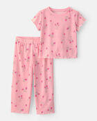 Toddler Girl Strawberry Rib Loose Fit 2-Piece Pajama Set - Pink, image 1 of 5 slides