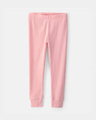 Toddler Girl Butterfly Rib Snug Fit 2-Piece Pajama Set - Pink, image 3 of 5 slides