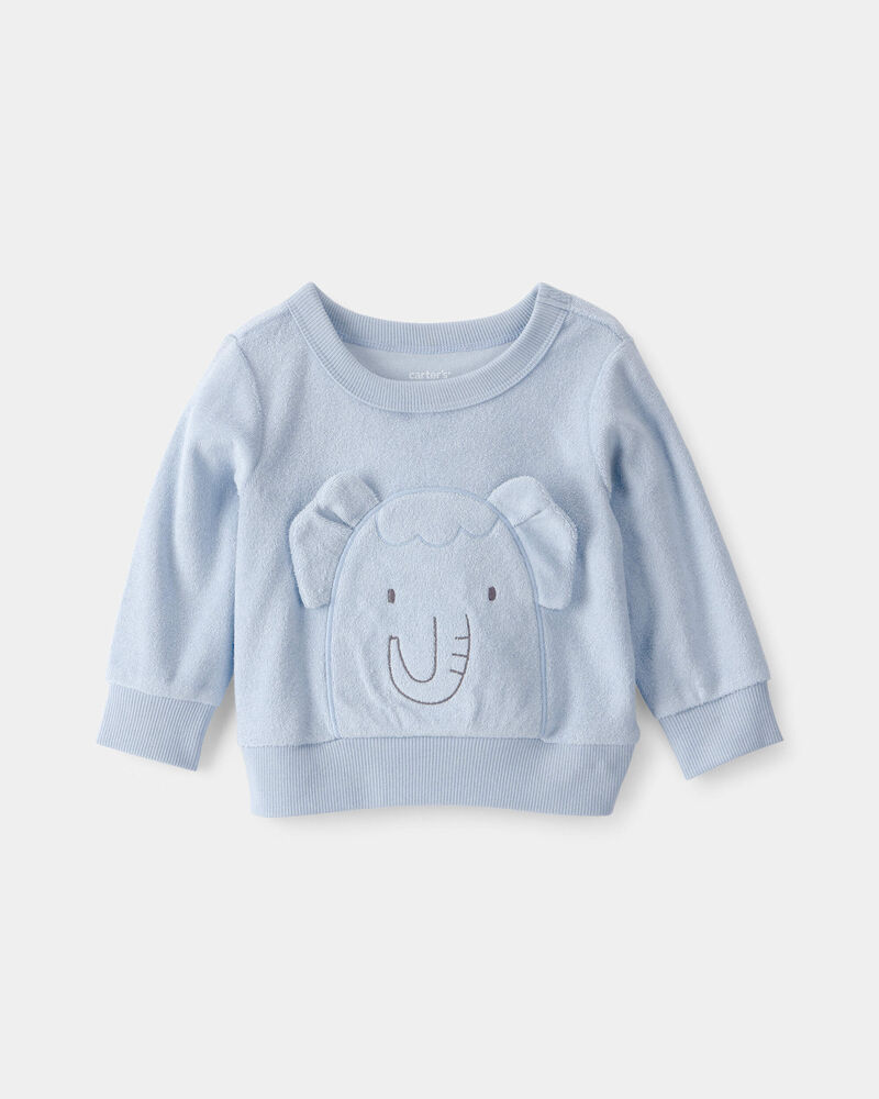 Baby Boy 2-Piece Elephant Terry Pullover Sweatshirt & Pant Set - Blue, image 2 of 7 slides
