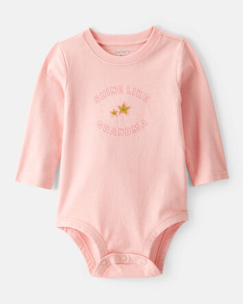 Baby Girl Shine Like Grandma Cotton Long-Sleeve Graphic Bodysuit - Pink, 
