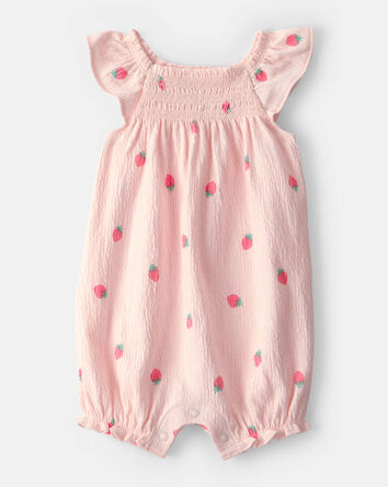 Baby Girl Strawberry Flutter-Sleeve Romper - Pink, 