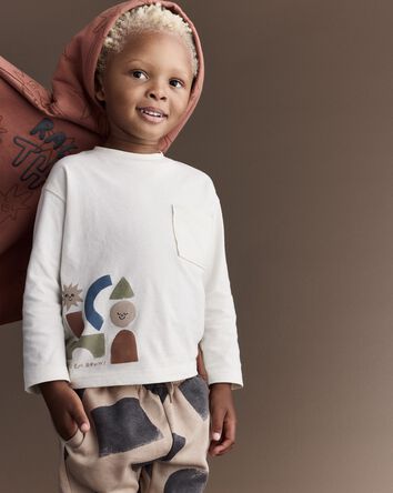 Toddler Long-Sleeve Pocket Relaxed Tee with Shapes - Cream, 